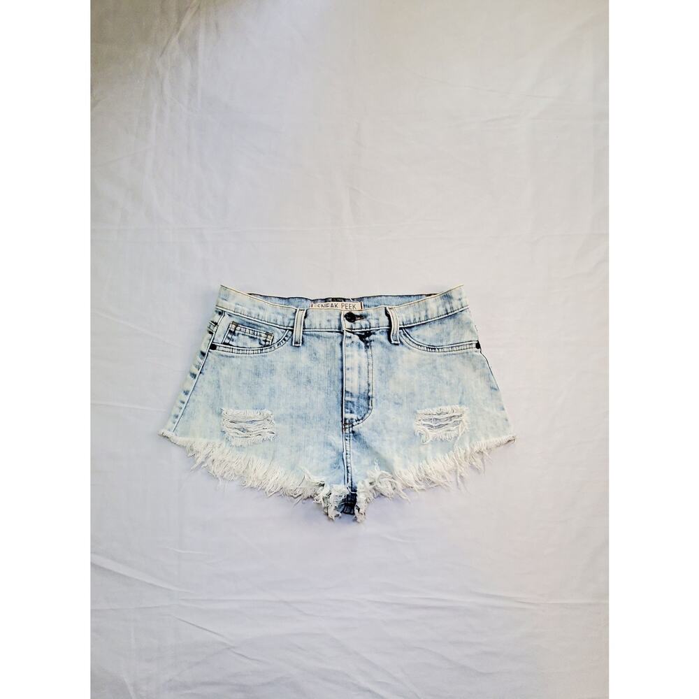 Sneak Peek Size L Boyfriend White Distressed Destroyed Jean Shorts USA Ca10